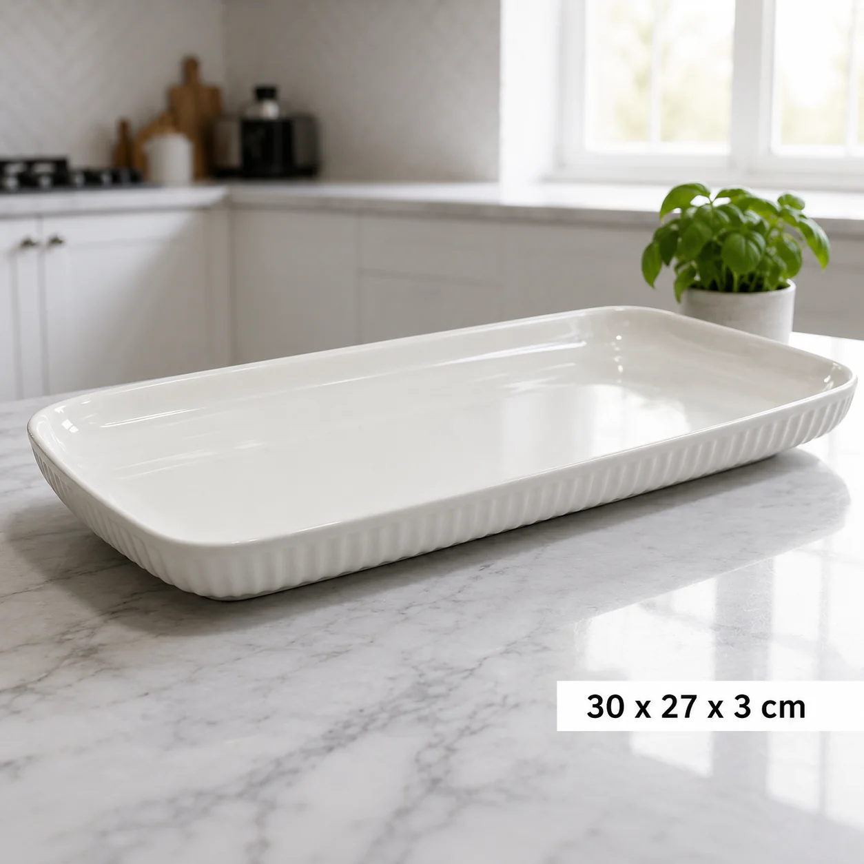 Plato Bandeja Rectangular de Cerámica 12" Blanca | Fuente para Hornear, Servir y Presentar Alimentos 41824