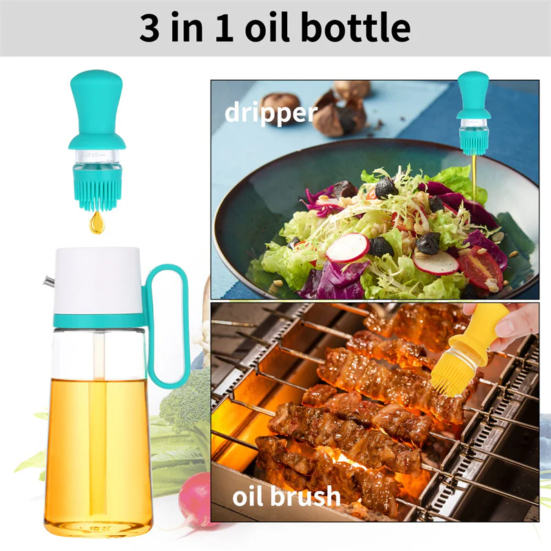 Aceitera y Vinagrera de Vidrio 500ml con Brocha de Silicona | Dispensador para Cocina 89666 - Image 4