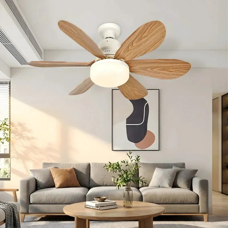 Abanico De Techo 20" Socket E27 Con Luz LED 3 Tonos 3000/4000/6500K, 1900 Lúmenes, 6 Aspas, 3 Velocidades, 520X185mm. Color Madera. AB1505