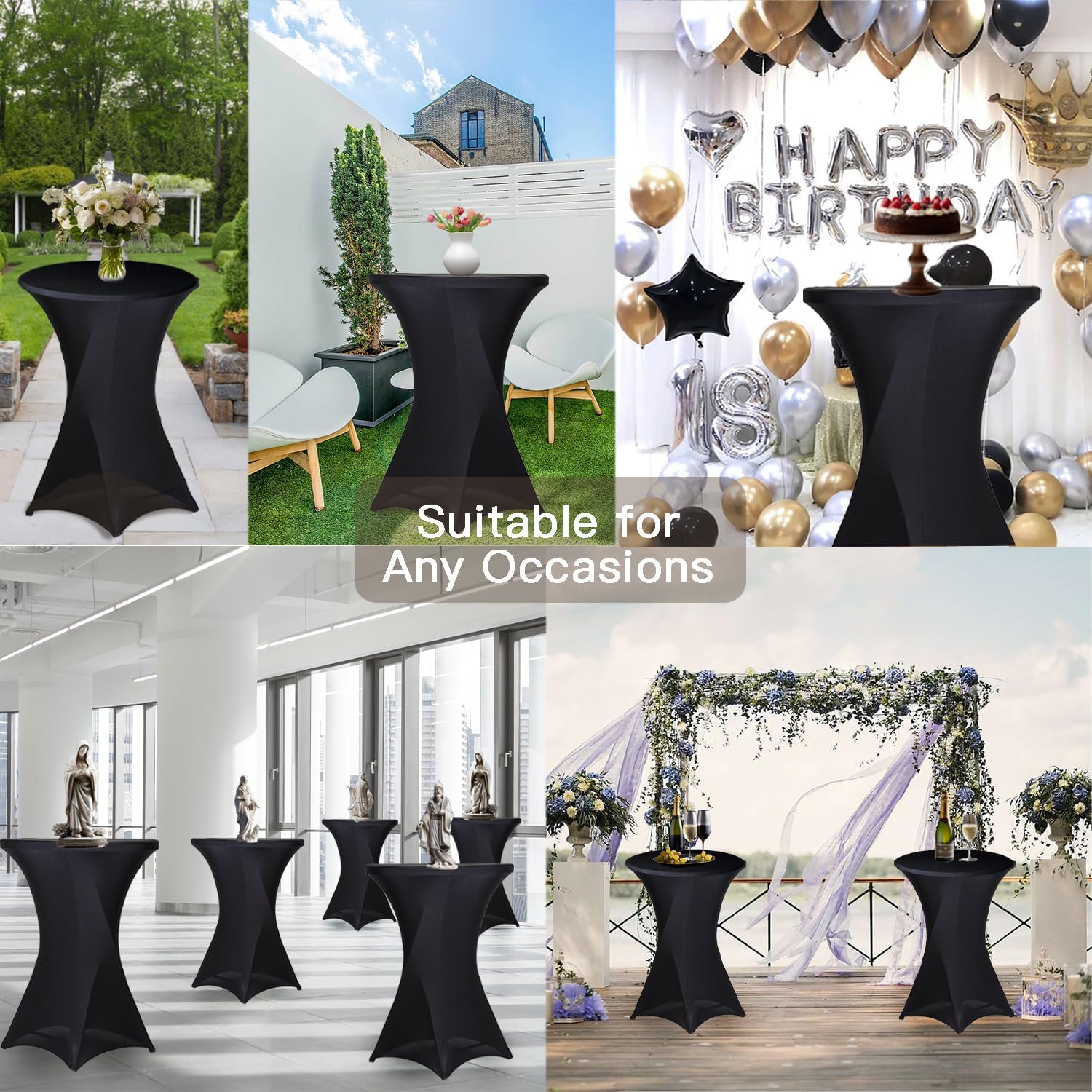Mantel Elástico para Mesa Alta Coctelera 110x80cm | Forro Ajustable Negro para Eventos, Bodas y Fiestas AJ-17728 - Image 4