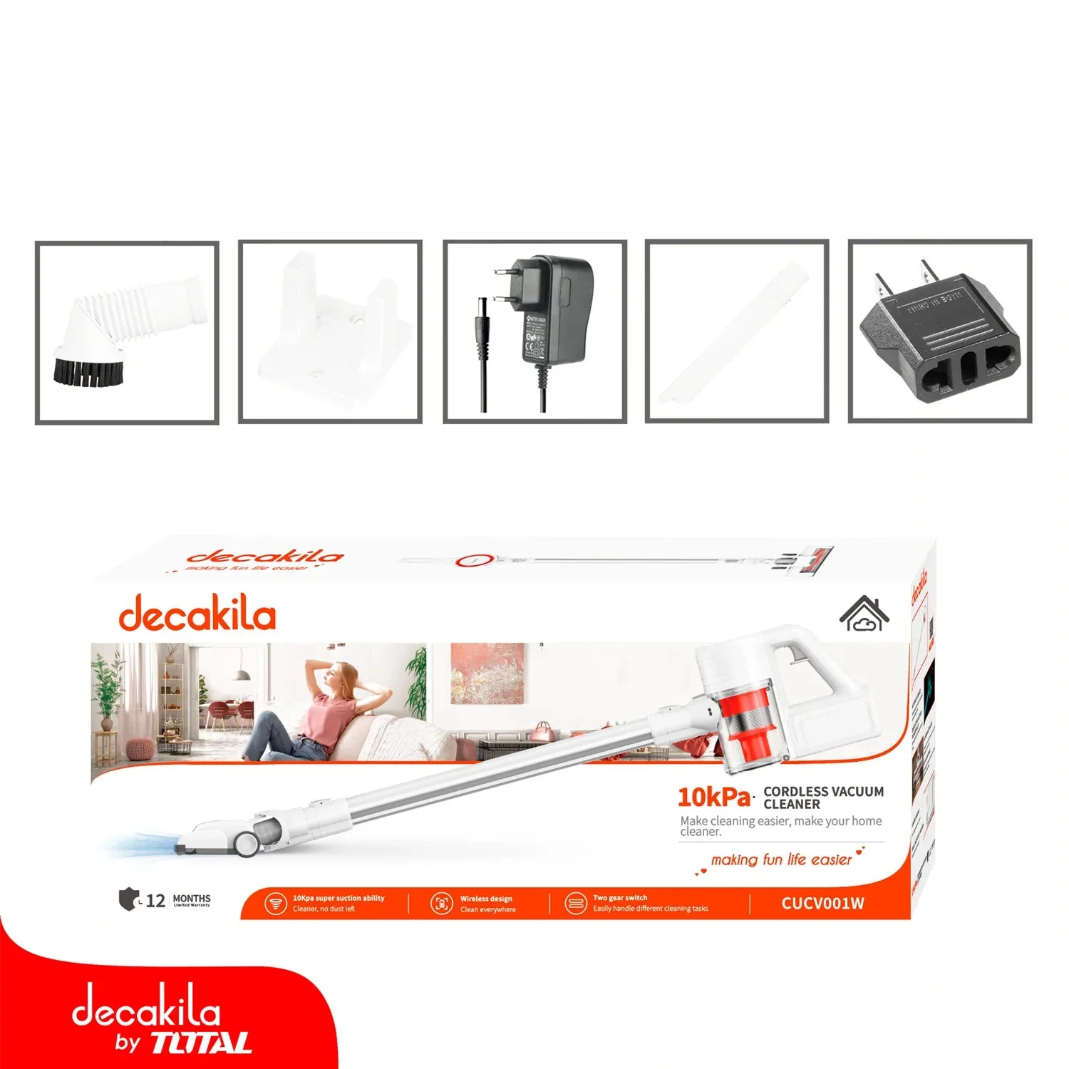 Aspiradora Inalámbrica de 0.8L 140W Batería de Litio 22.2V Decakila CUCV001W - Image 2
