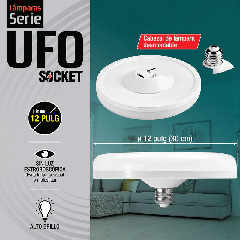 Bombillo Socket Lámpara UFO Tipo Plafon De Techo LED Plafón 18W 12" 300Mm E27 6800Lumens Luz Calida AN53 - Image 2