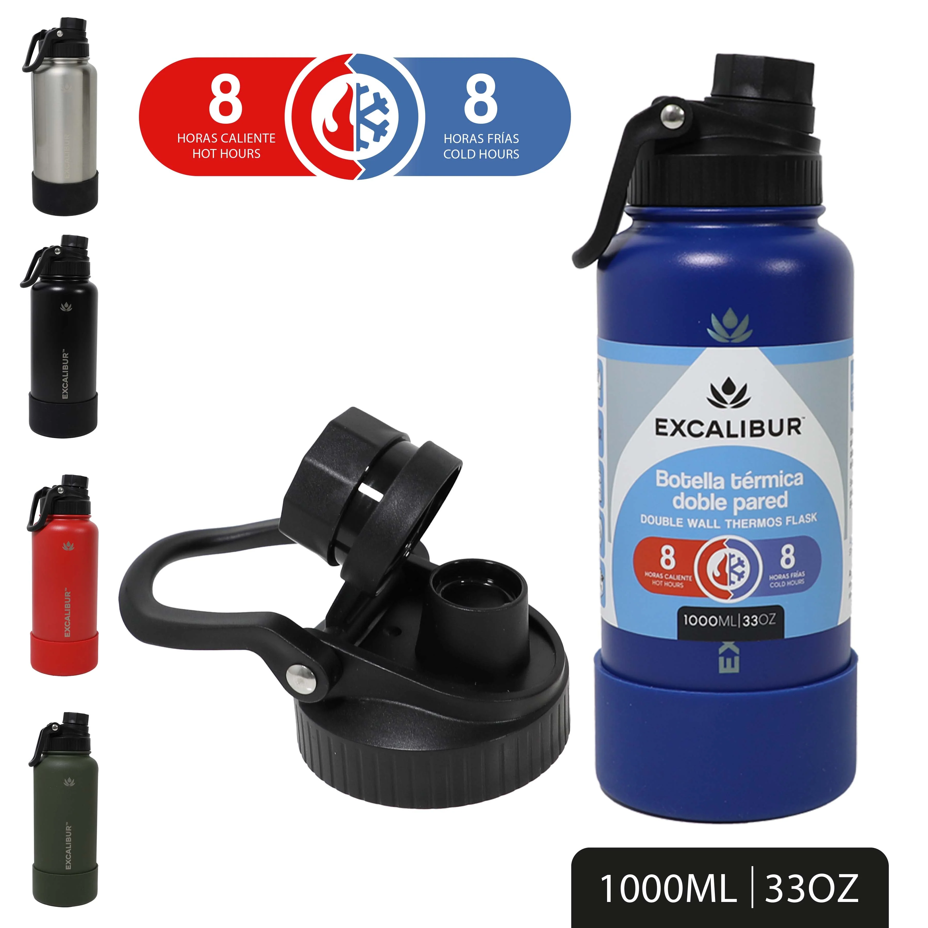 Botella Térmica 1000ml de Acero Inoxidable Excalibur A164-VB2207B-1000