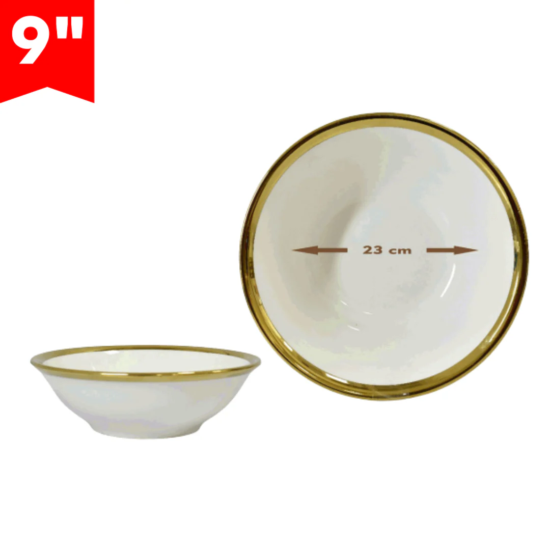 Bowl de Cerámica 9"con Bordes Dorado 87648 Plato.