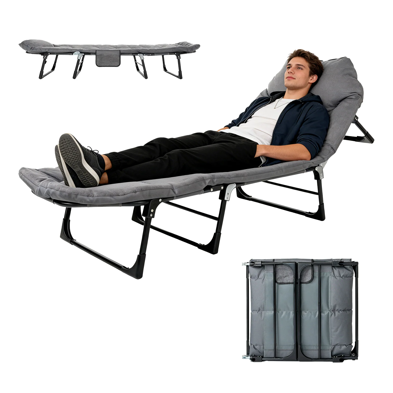 Cama Auxiliar Plegable Catre Portátil. Silla Reclinable Convertible En Cama. Catre Con Respaldo Ajustable. 180cm BCH-BC23