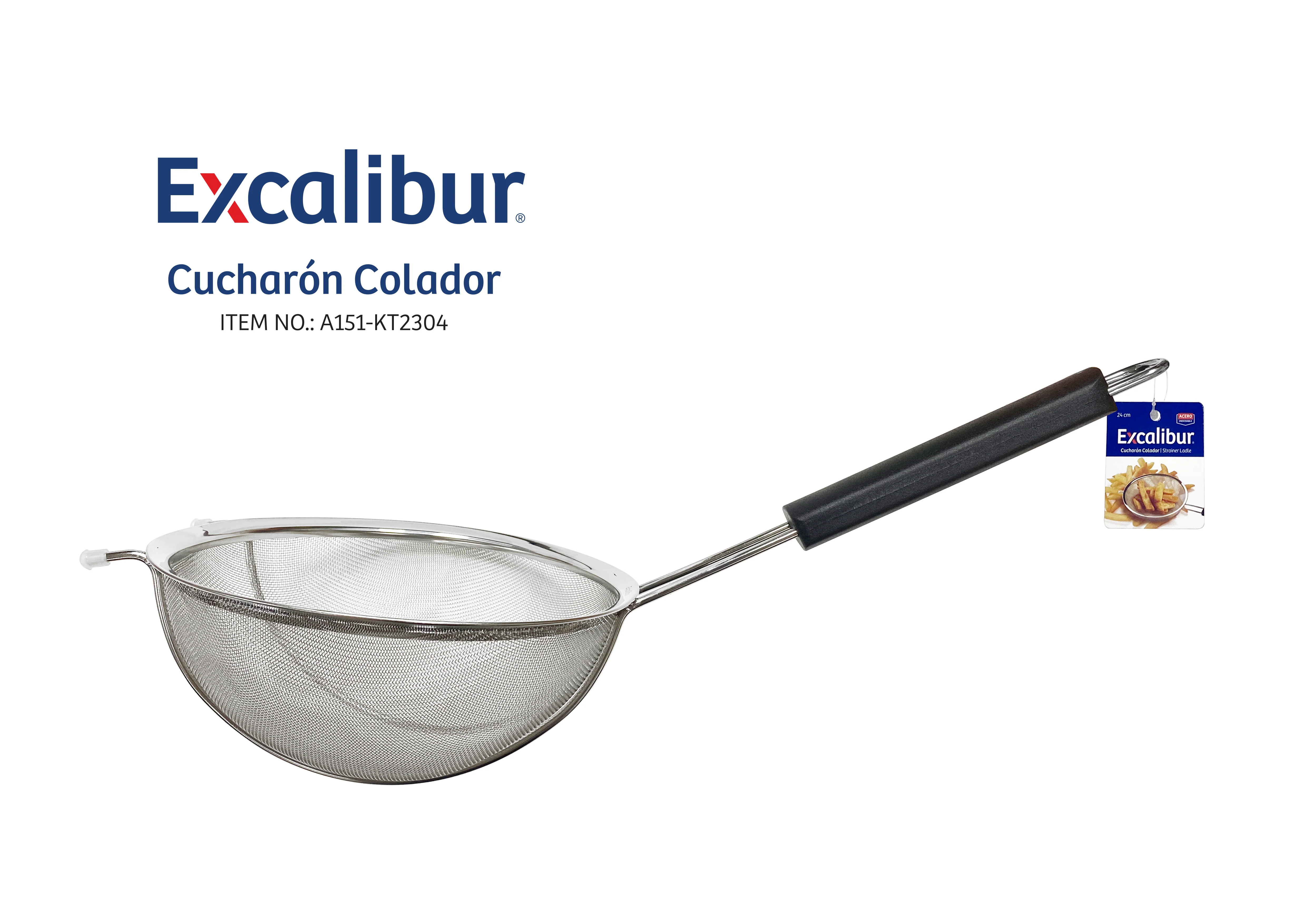 Cucharón Colador Excalibur de Acero Inoxidable | Colador de Malla Fina 24cm Excalibur A151-KT2304