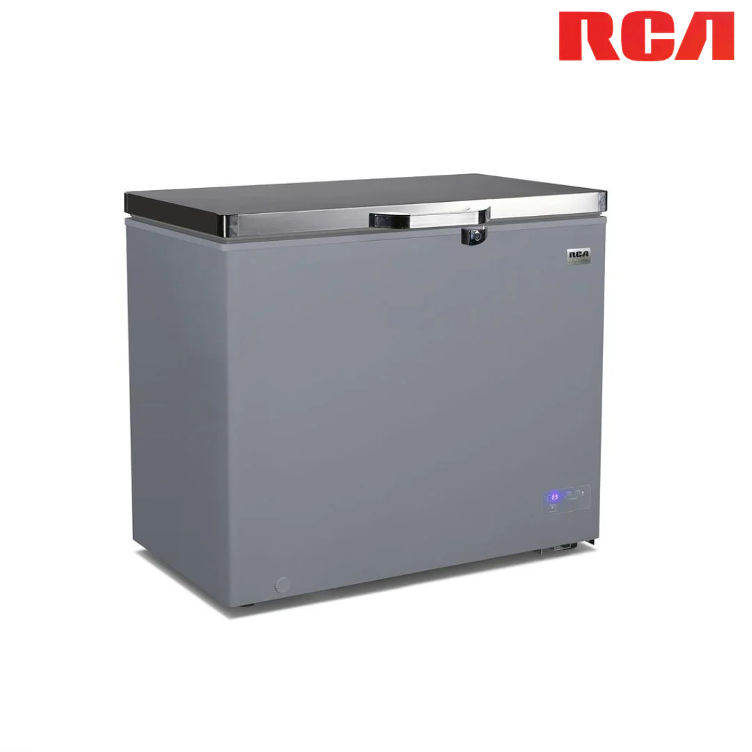 Congelador Horizontal RCA 3.5 Pies³ Gris con Tapa de Acero Inoxidable, Panel Digital, Luz LED y Canasta Plástica RCSF35PSDA