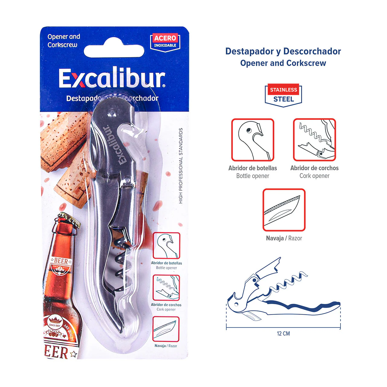 Destapador y Descorchador Excalibur A151-KT2006 Abre Botellas.