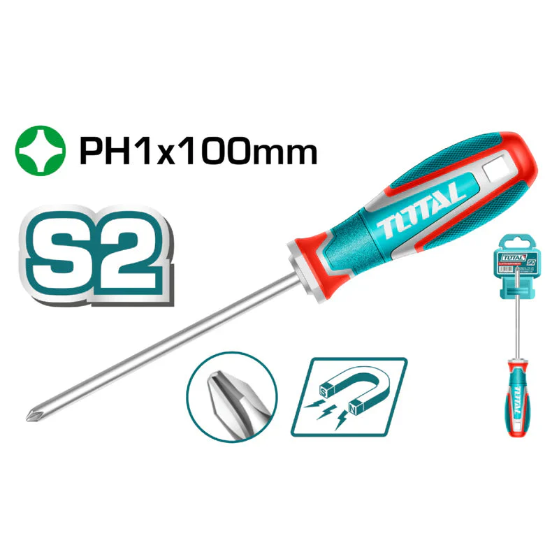 Destornillador Phillips Ph1x100mm Punta Magnética. Mango Suave. Material De La Hoja S2 Total TSDPH1100