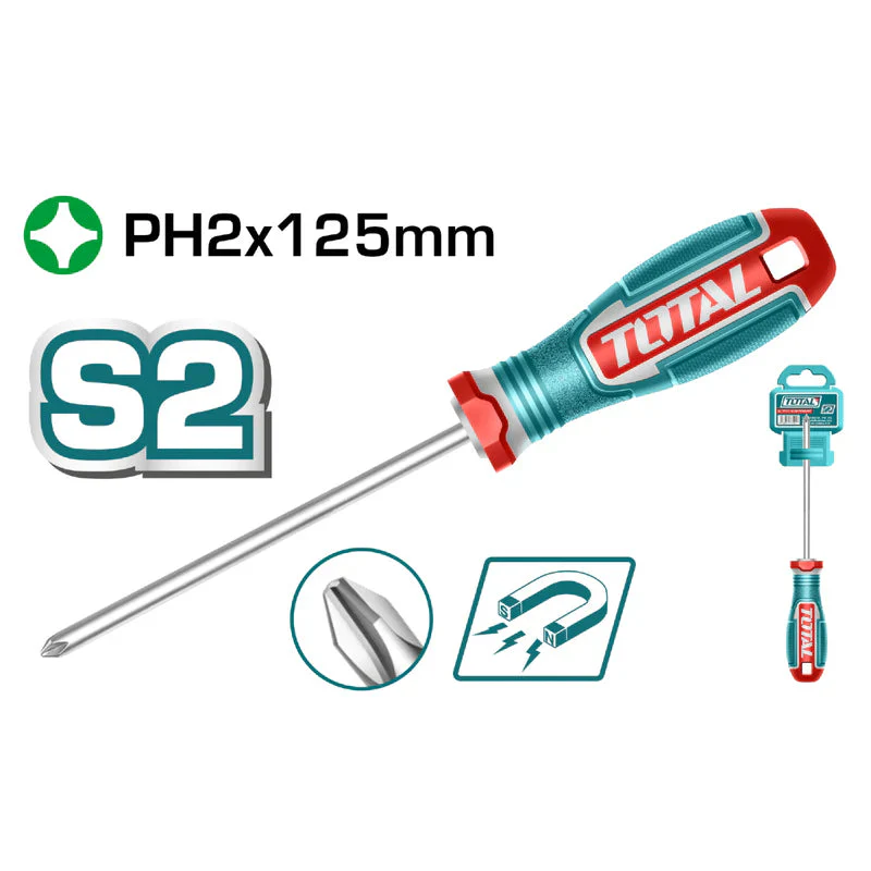 Destornillador Phillips Ph2x125mm Punta Magnética. Mango Suave. Material De La Hoja S2 Total TSDPH2125