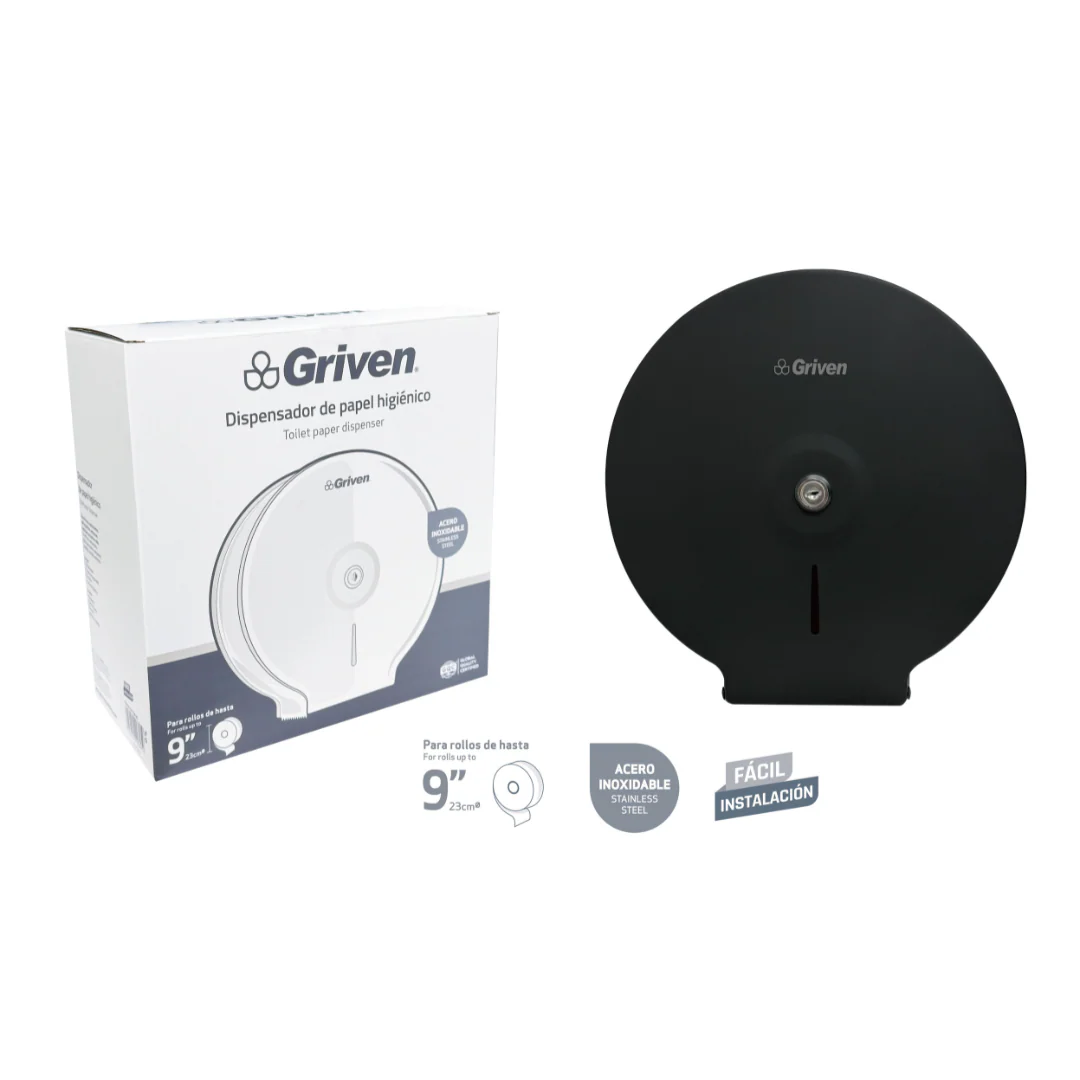 Dispensador de Papel Higiénico de Acero Inoxidable Negro 9" Griven GV-TOB-BS - Image 2