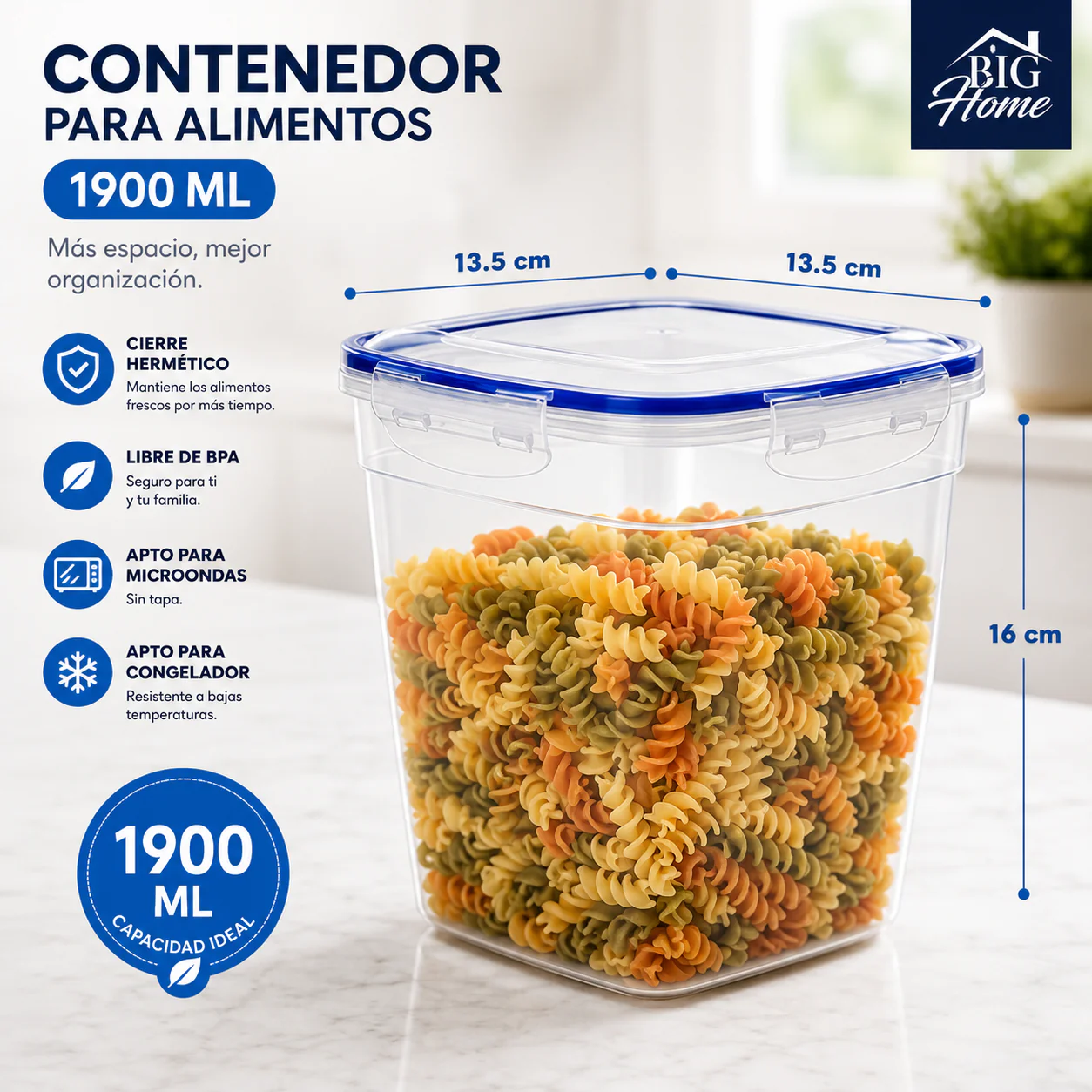 Envase Recipiente Plástico para Comida Alimentos 1900ml 30323 - Image 2