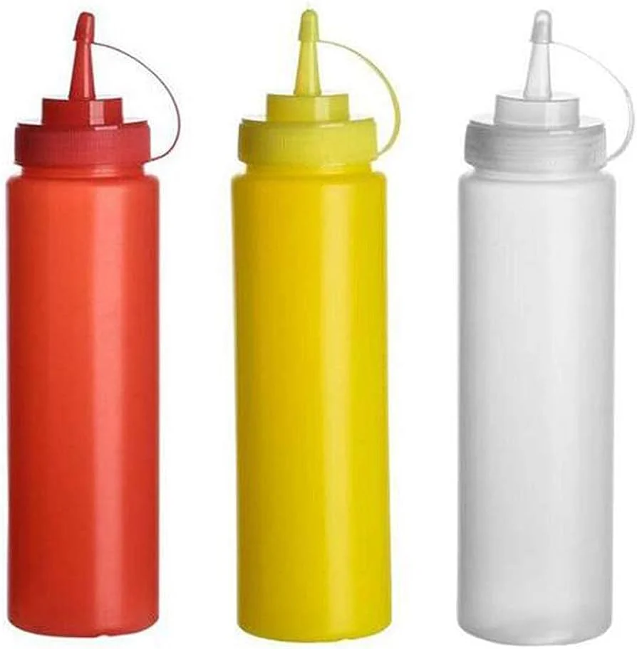 Envases de Salsas Plásticas de 30cm Rojo, Amarillo & Transparente