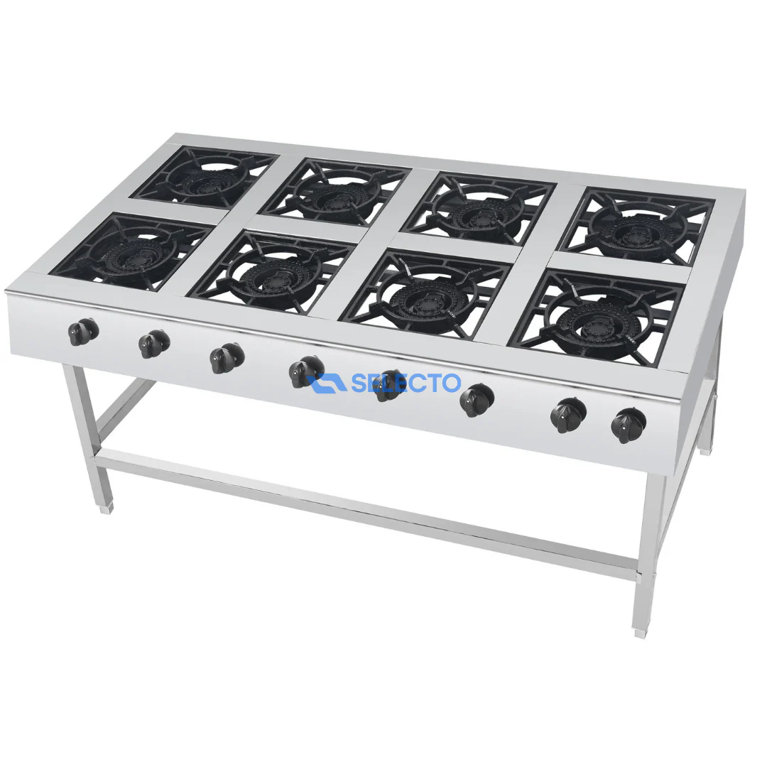 Estufa con Patas de Acero Inoxidable de 8 Quemadores a Gas de Hierro Colado AC-8
