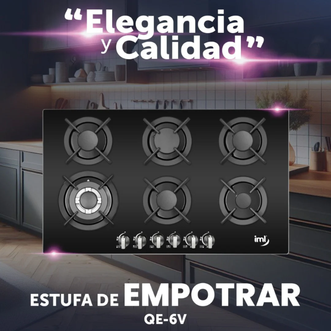 Estufa Empotrable de 6 Quemadores de Vidrio Templado Negro IML QE-6V - Image 2