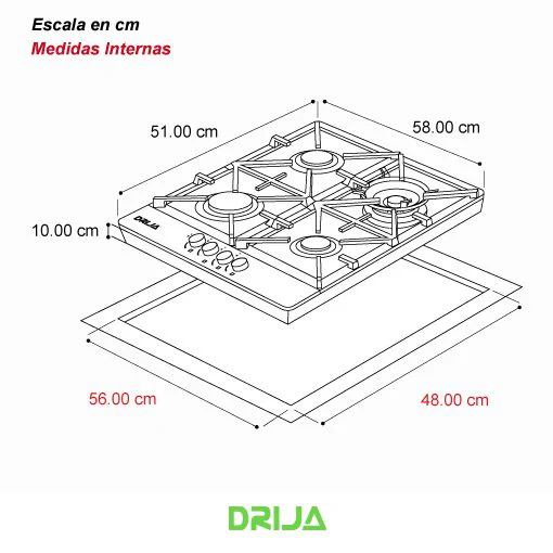 Estufa Empotrable de Acero Inoxidable 304 4 Quemadores Milán 60 PRO Drija - Image 3