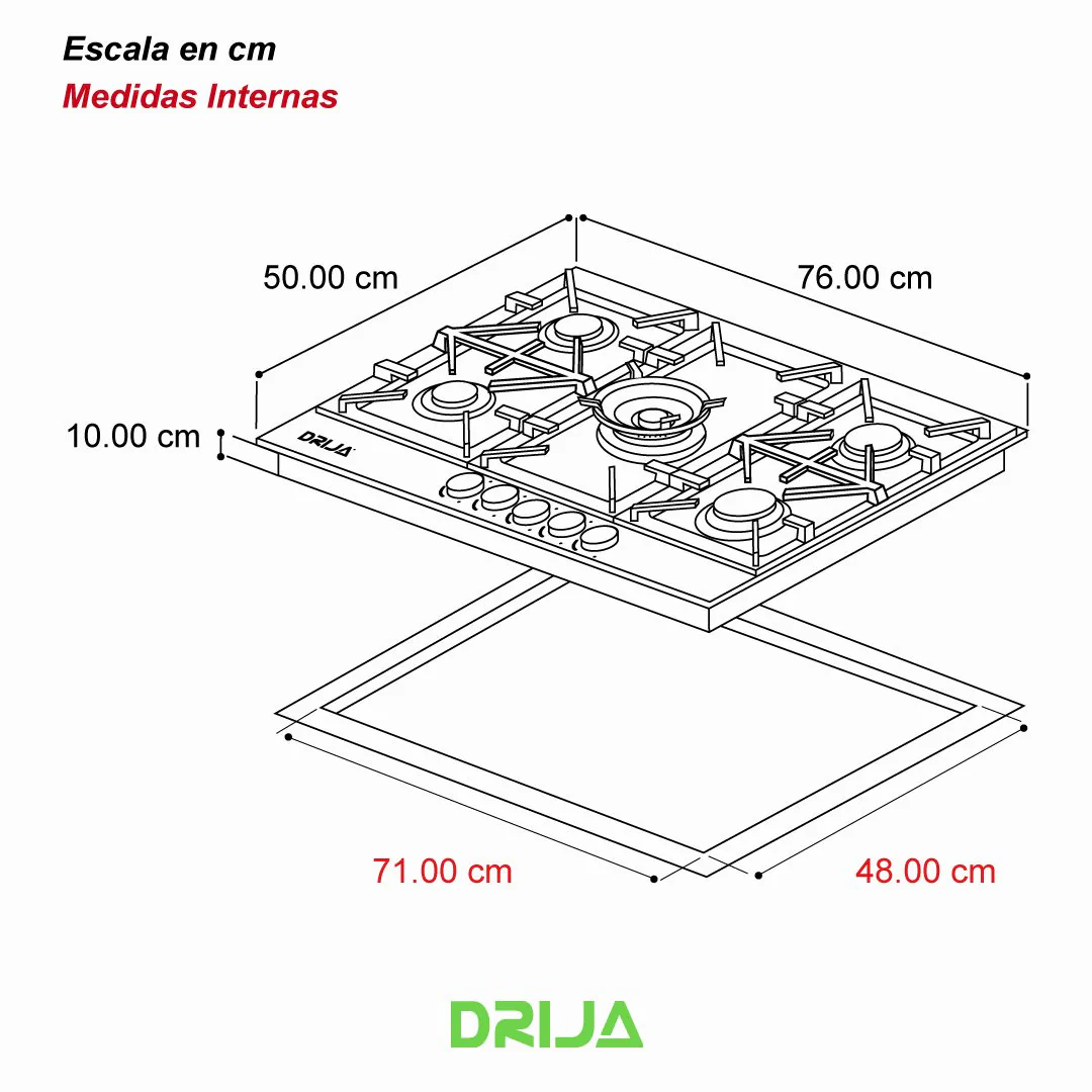 Estufa Empotrable de Acero Inoxidable 304 5 Quemadores Milán 76 PRO Drija - Image 2