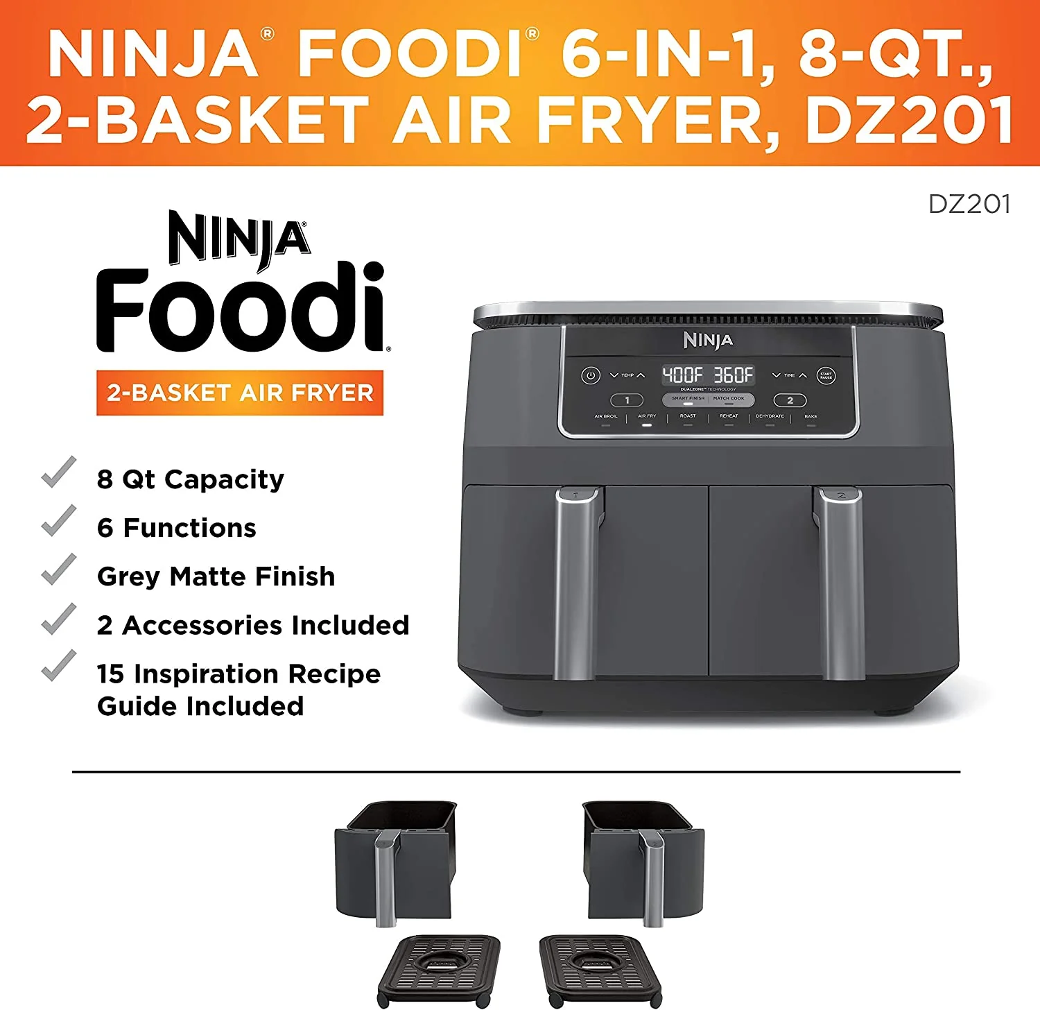 Freidora de Aire Foodi DualZone 6en1 18QT NINJA DZ201 - Image 5