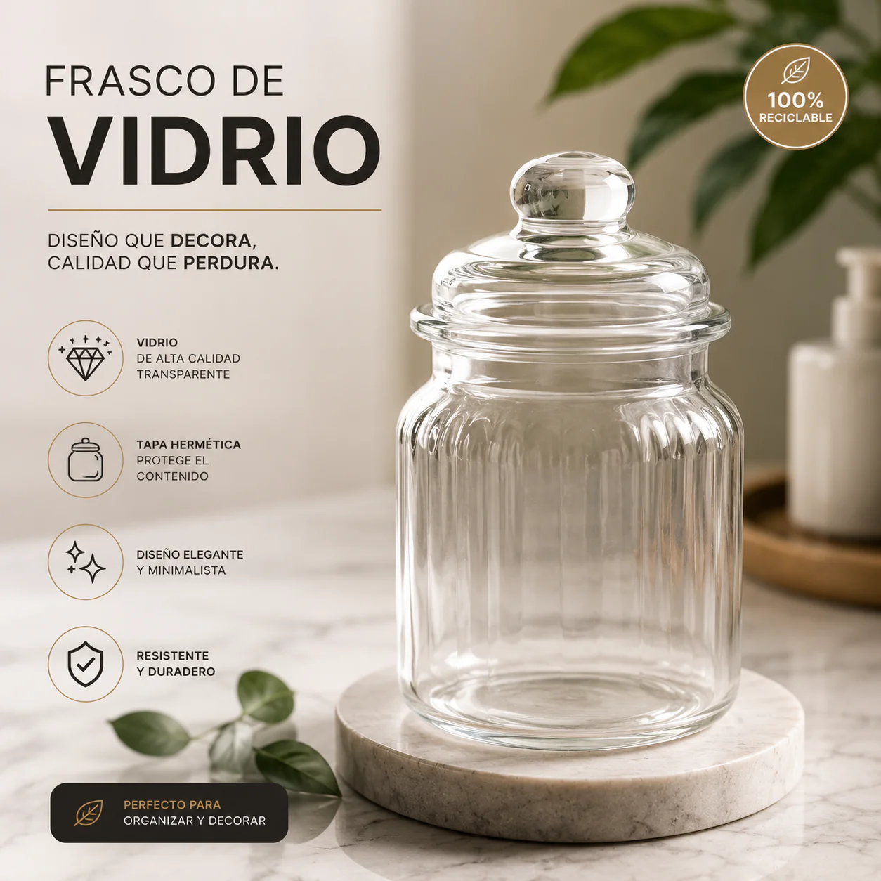 Frasco de Vidrio Hermético con Tapa | Recipiente de Vidrio Transparente para Cocina, Despensa y Decoración Envase. FSK10052