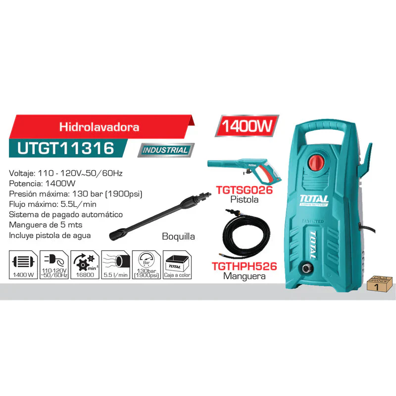 Hidrolavadora De 1900 PSI Potencia De 1400W. 110V 60Htz UTGT11316 - Image 3