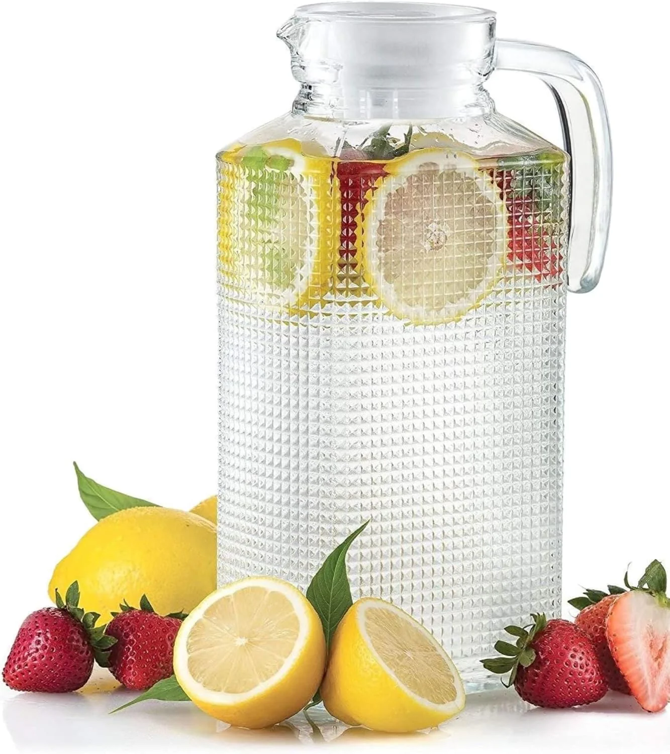 Jarra de Vidrio 1.8 Litros con Tapa y Asa | Jarra para Agua, Jugos y Bebidas Frías NS393912