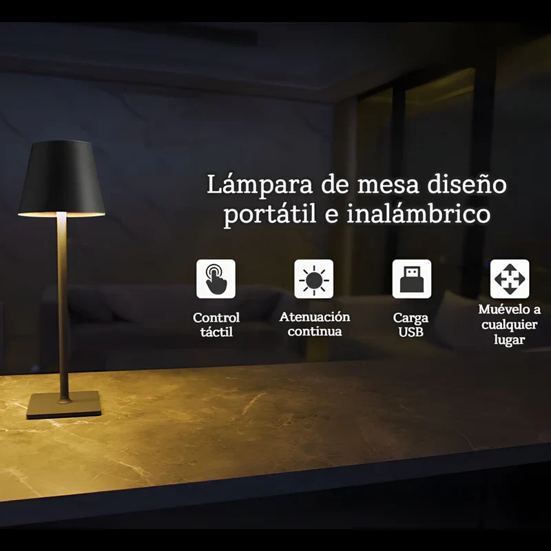Lámpara LED De Mesa Portátil E Inalámbrica. Diseño Moderno Con Base Cuadrada. 3 Tonos De Luz. Control Táctil Con Atenuación Continua. Color Negro. Usado En Restaurantes LT262 - Image 2