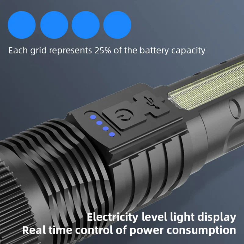 Linterna LED Recargable De Alta Potencia 10W. Luz Blanca Con Zoom Ajustable. Alcance Hasta 200 Metros. Resistente Al Agua. KOS-31028 - Image 3