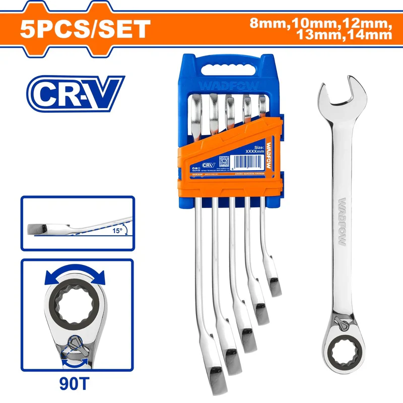 Llaves Inglesas Ratchet Reversibles De 5 Pzas. 8-14Mm. Acabado Pulido. Cr-V (Juego) WSP8205