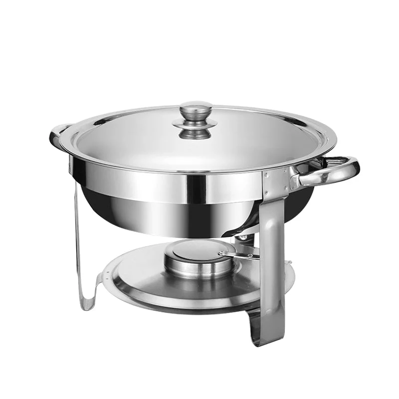 Chafing Dish Redondo de Acero Inoxidable 4.5 Litros con Tapa | Calentador para Buffet y Catering NS416562