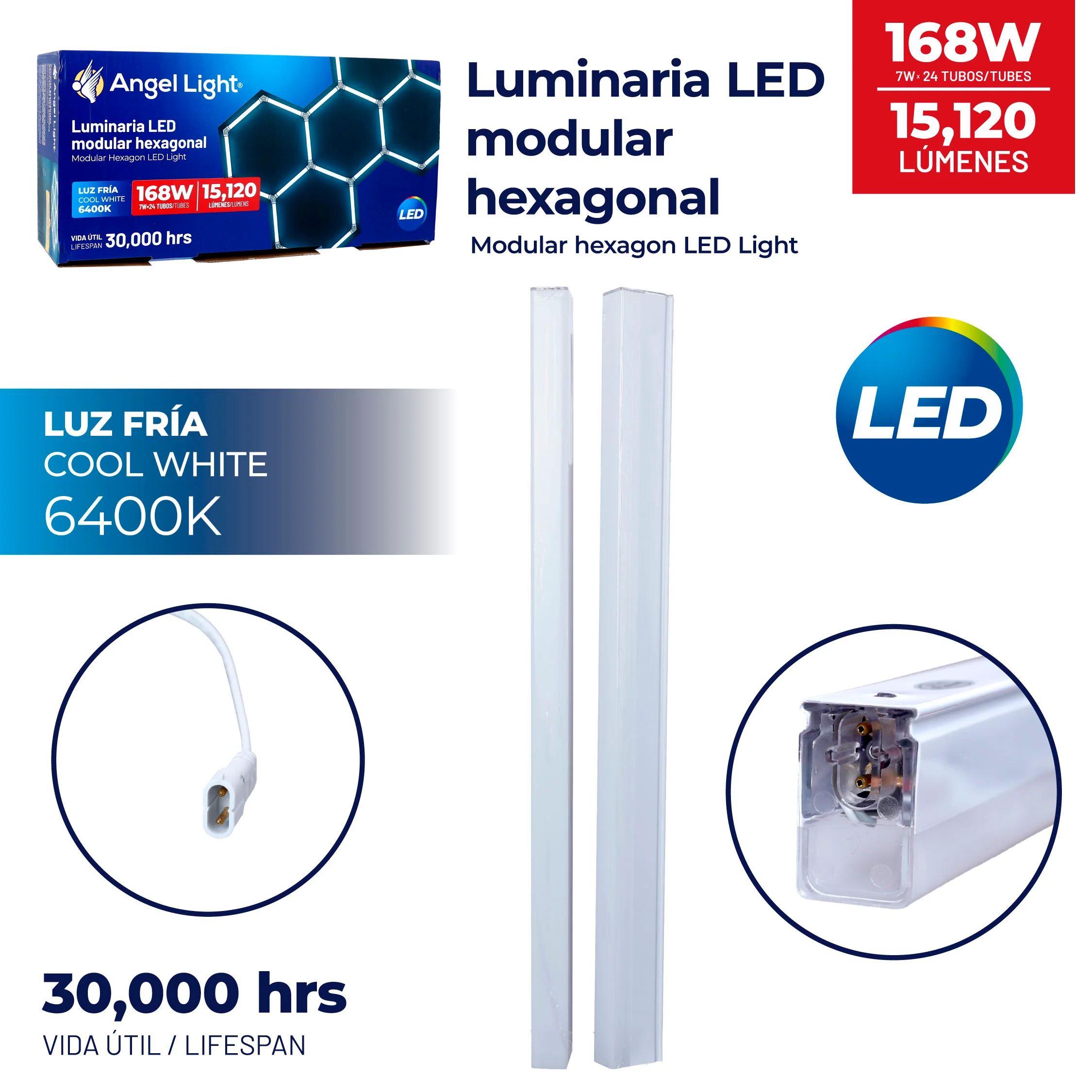 Luminaria LED Modular Hexagonal Angel Light 168W 15,120 Lúmenes 6400K AL-DISLI-168W