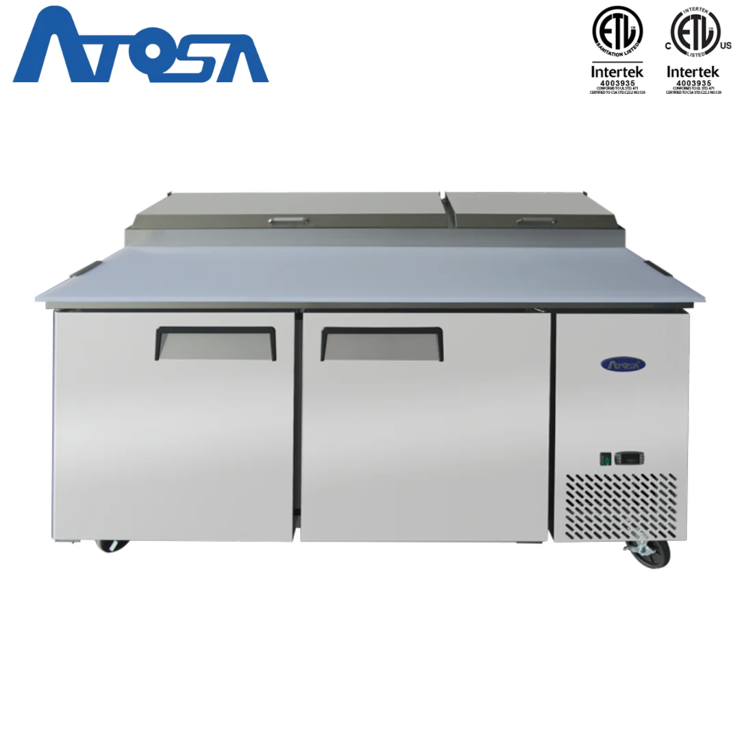 Mesa para Preparación de Pizza de 2 Puertas Refrigerada 67" Acero Inoxidable Atosa MPF8202GR Pizza prep.