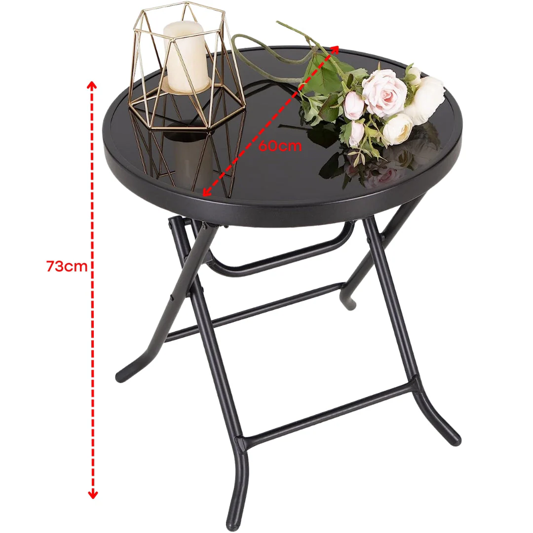 Mesa Plegable Redondo de Metal & Vidrio Templado de 60cm, 70cm & 80cm - Image 4