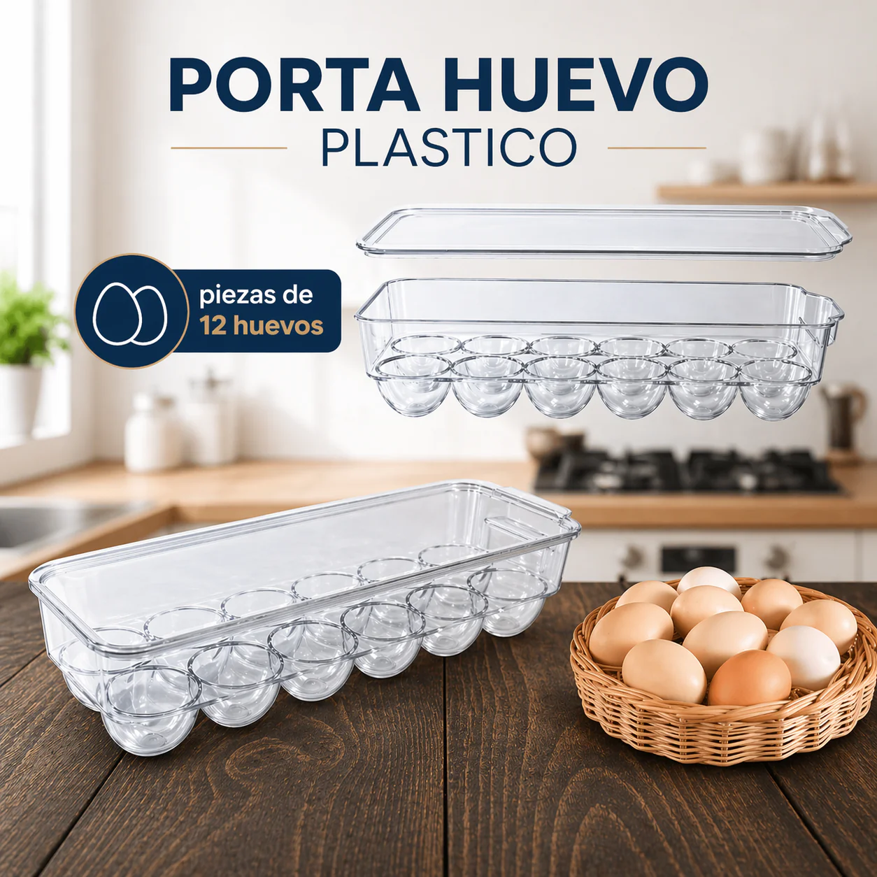Porta Huevos con Tapa con 12 Divisiones de Plástico MP-233006