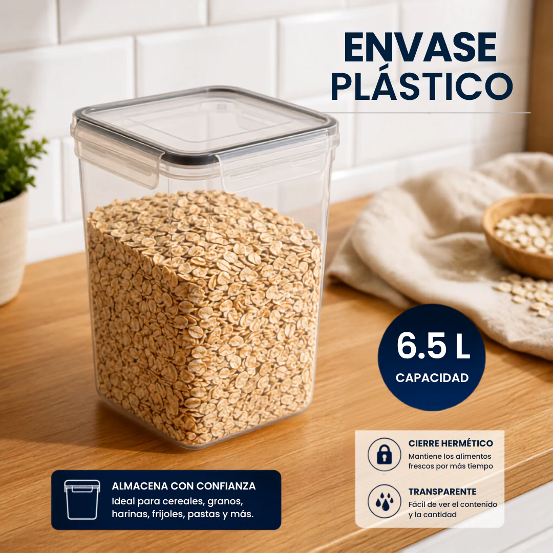 Envase Plástico Hermético 6.5L | Recipiente Transparente para Almacenamiento de Alimentos OM-10149