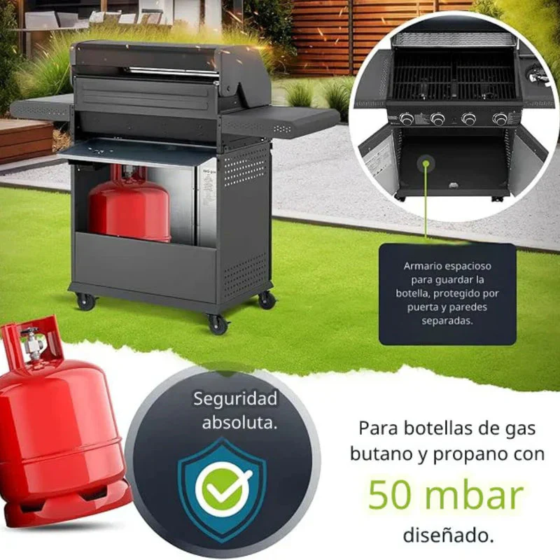 Parrilla BBQ De Gas Con Ventana De Vidrio 122X45x116cm De Hierro Con 4 Quemadores. Asador A Gas UN-A033 - Image 5