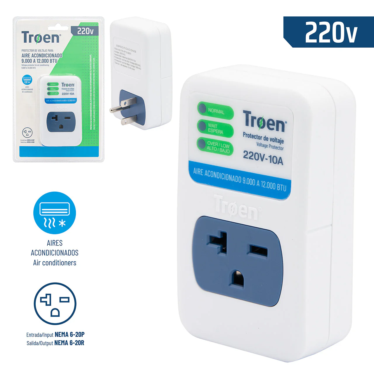 Protector de Voltaje 220V para Aire Acondicionados 9k-12k BTU TROEN TR-VP10-220V