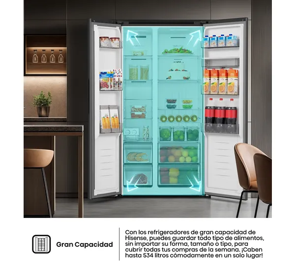 Refrigeradora Side By Side 19p3 Inverter con Dispensador de Agua de Vidrio Negro Hisense RS3P558NS1B Nevera. - Image 10
