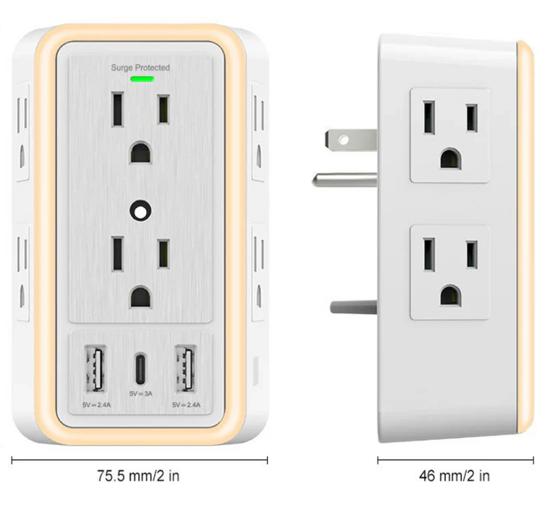 Regleta De Enchufes Para Pared Carbone Con Protector De Sobretensiones Y USB Mas 6 Enchufes Y Lampara Led Touch TSU-001 - Image 5