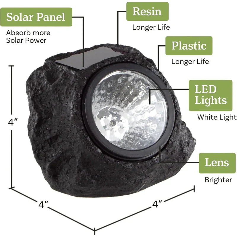 Roca Solar Lampara Foco Luz Para Jardín En Forma De Roca Negra. Con Panel Solar En Forma De Piedra Negra. Luz Cálida Amarilla AB590 - Image 5