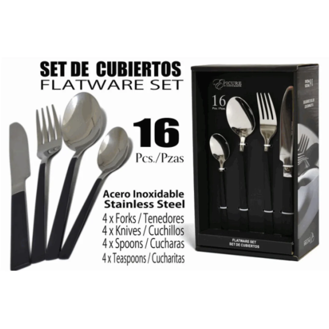 Set 16 Cubiertos de Acero Inoxidable EP-16SET-BK9