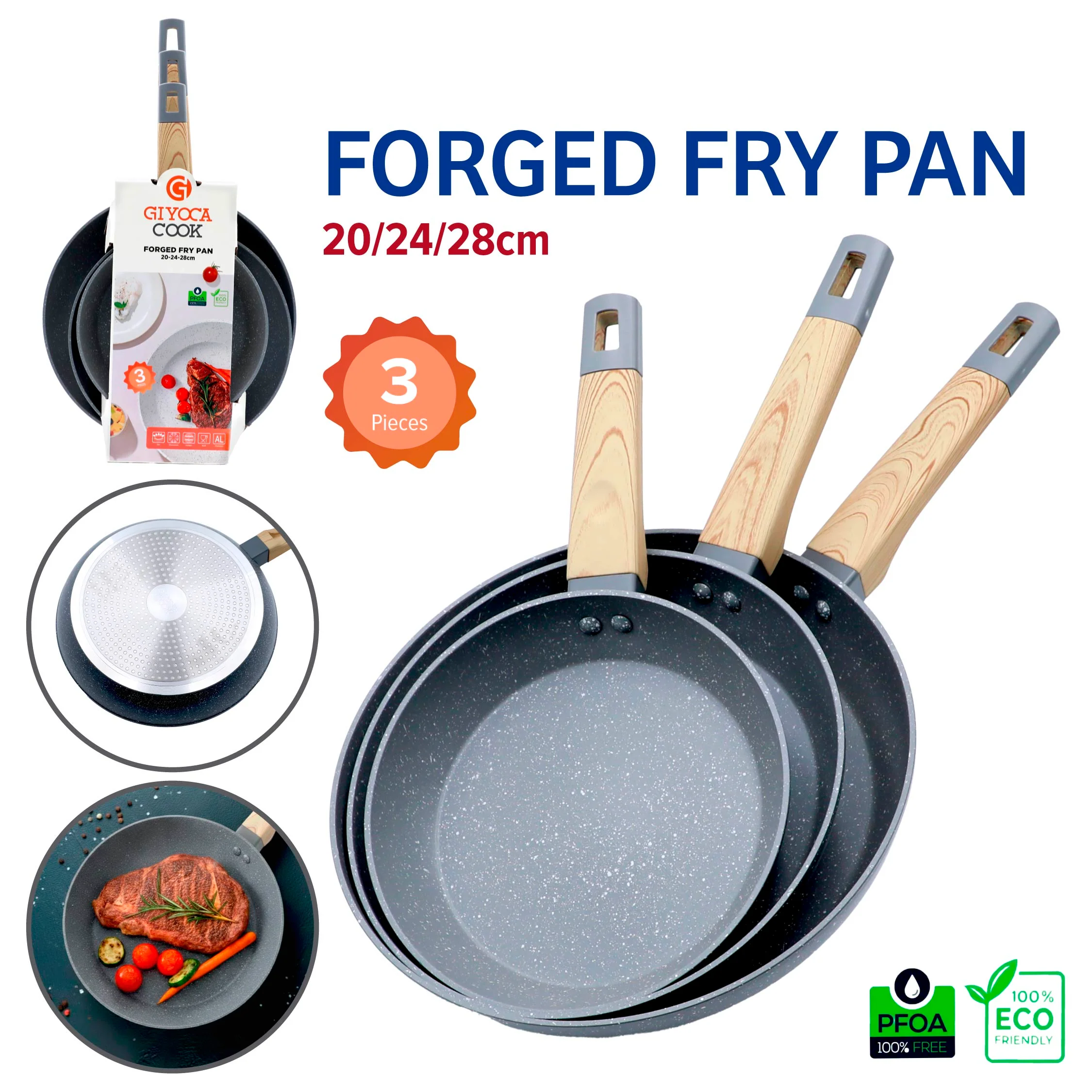 Set 3 Sartenes 20/24/28cm Libre de PFOA Giyoca Cook AC-GYF02