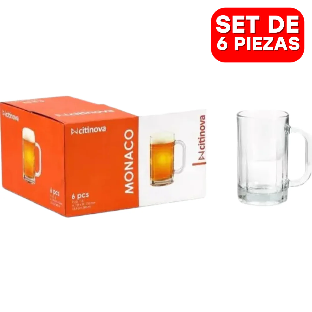 Set de 6 Piezas de Taza para Cerveza de Vidrio 380ml PJ-41-13