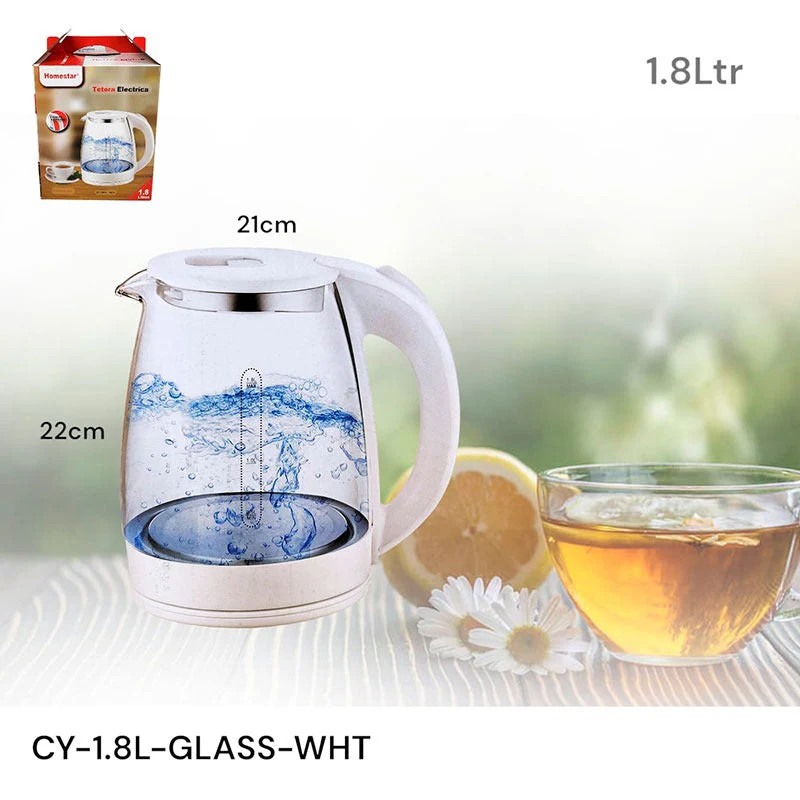 Tetera Eléctrica de Vidrio 1.8L Blanco CY-1.8L-GLASS-WHT