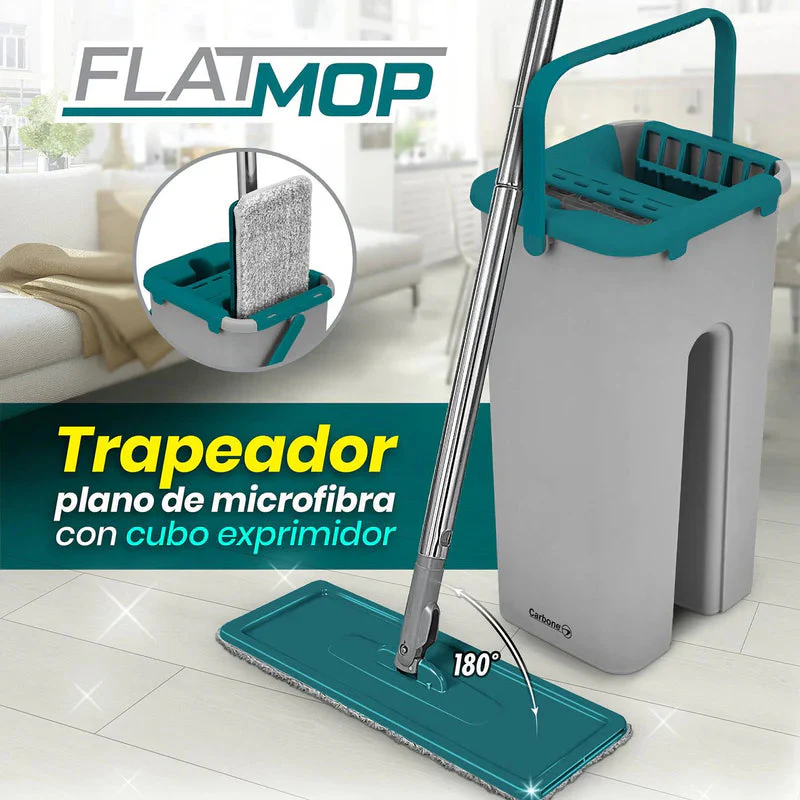 Trapeador Mop Plano De Microfibra Con Cubo Exprimidor AN23