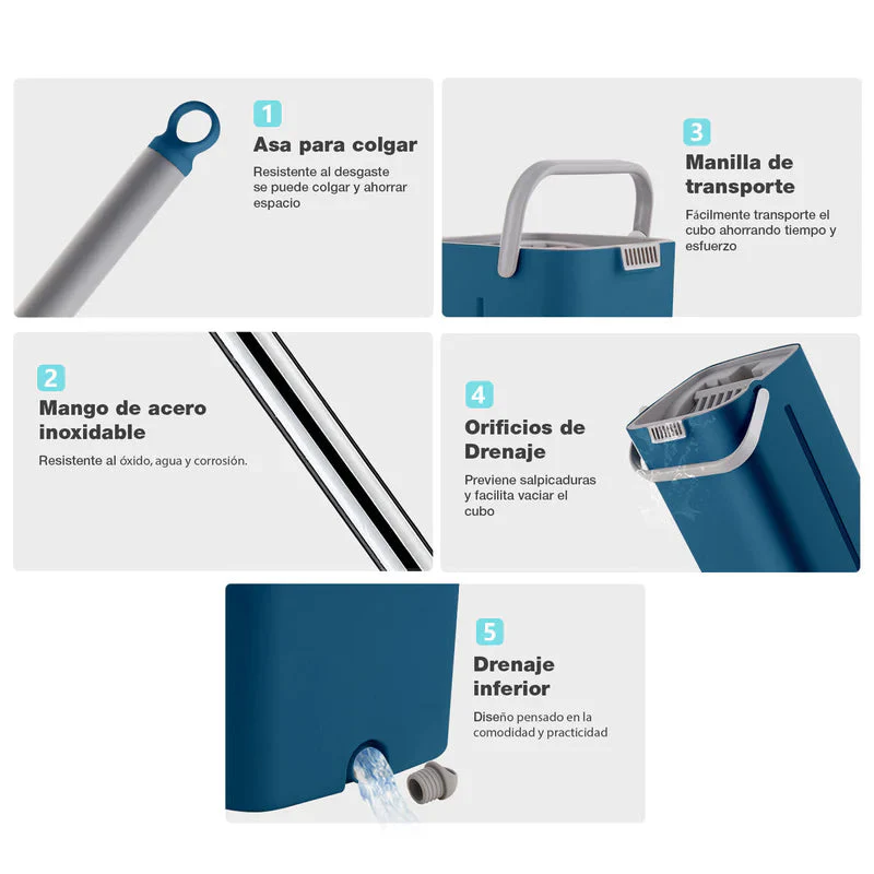 Trapeador Mop Plano De Microfibra Con Cubo Exprimidor AN23 - Image 3
