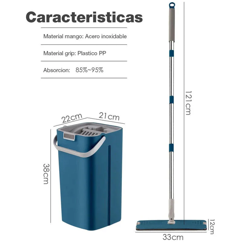 Trapeador Mop Plano De Microfibra Con Cubo Exprimidor AN23 - Image 5